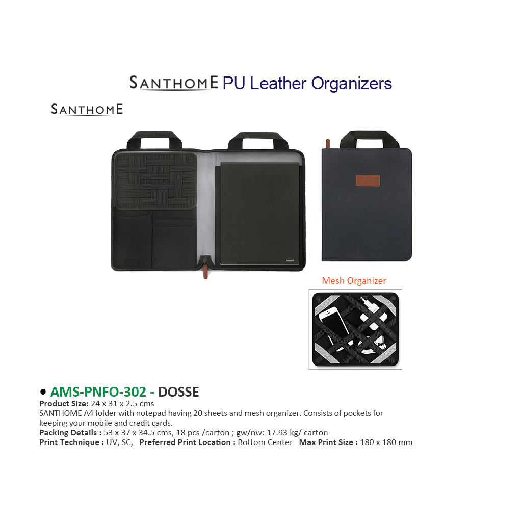 AMS-PNFO 302 Dosse A4 Portfolio with Handle Navy-Brown - Al Masam Stationery LLC