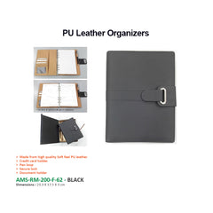 AMS-RM-200-F-62 - BLACK Soft feel PU Leather Organizer - Al Masam Stationery LLC