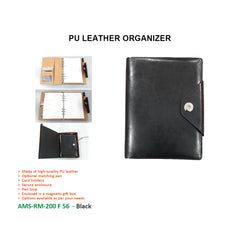 AMS-RM-200 F 56 - (Black) - PU Leather Organizer - Al Masam Stationery LLC