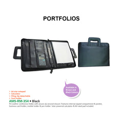 AMS-RM-354 - PU Leather portfolio (Black) - Al Masam Stationery LLC