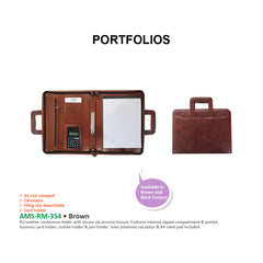 AMS-RM-354 - PU Leather portfolio (Brown) - Al Masam Stationery LLC