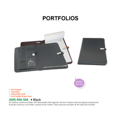 AMS-RM-366 - PU Leather portfolio with detachable USB Black - Al Masam Stationery LLC