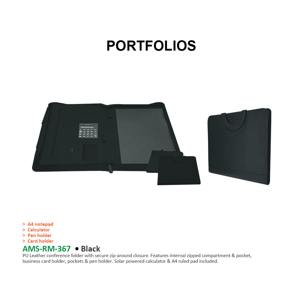 RM-367 - PU Leather folder with Handle Black - Al Masam Stationery LLC