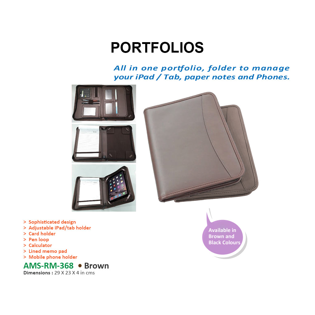 AMS-RM-368 • Brown  -  PU Leather Portfolios - Al Masam Stationery LLC