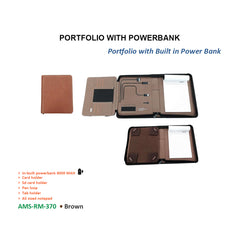 RM-370 - PU Leather Portfolio with in built 6000 MAH power bank - Al Masam Stationery LLC