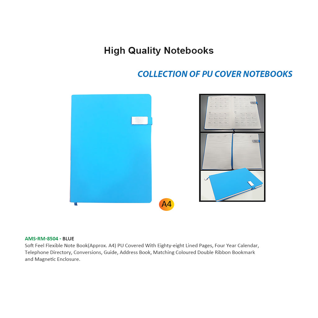 AMS-RM-8504 - LIGHT BLUE - A4 size - Soft touch Notebooks - Al Masam Stationery LLC
