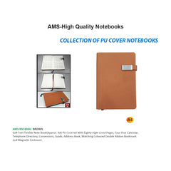 AMS-RM-8504 - Brown -A4 size- Soft touch Notebooks - Al Masam Stationery LLC