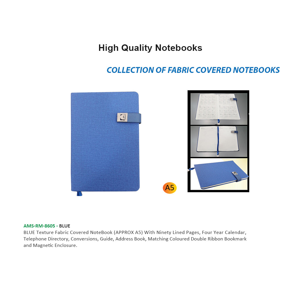 BLUE - A5 - Fabric Notebooks - Al Masam Stationery LLC