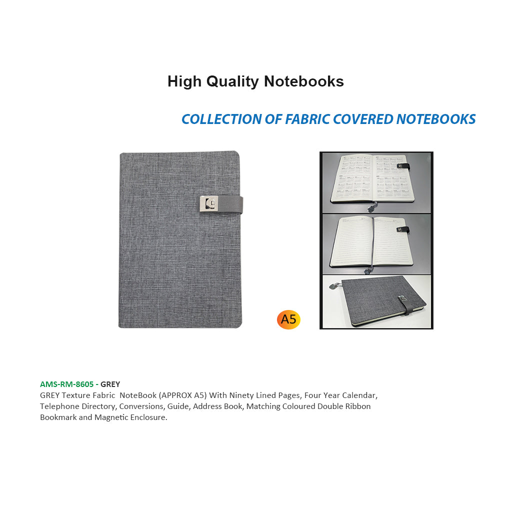 GREY -A5 size Fabric Notebooks - Al Masam Stationery LLC