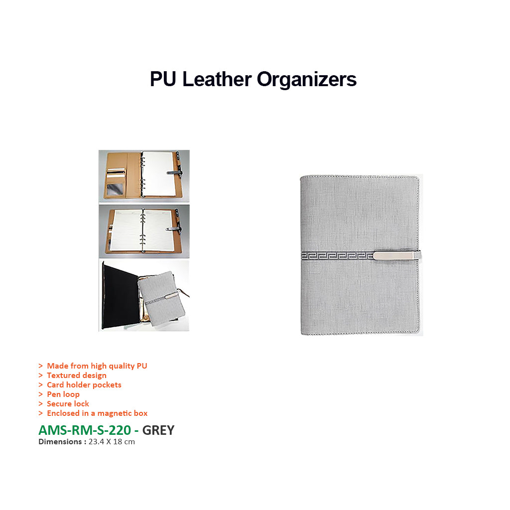 AMS-RM-S-220 - (Grey) - PU Leather Organizer - Al Masam Stationery LLC