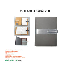 AMS-RM-S 10 - (Grey) PU Leather Organizer - Al Masam Stationery LLC