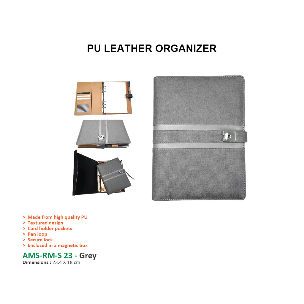 AMS-RM-S 23 - (Grey) PU Leather Organizer - Al Masam Stationery LLC