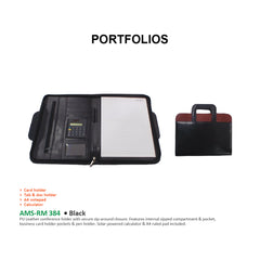 AMS-RM 384 - PU leather Portfolio with handle - Al Masam Stationery LLC