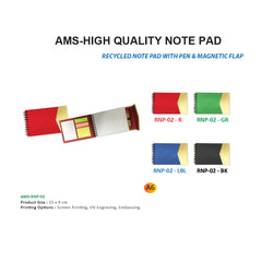 AMS-RNP-02 - Recycled Note pad with pen and magnetic flap - Al Masam Stationery LLC