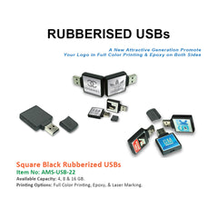 Square Black Rubberized USBs - Al Masam Stationery LLC