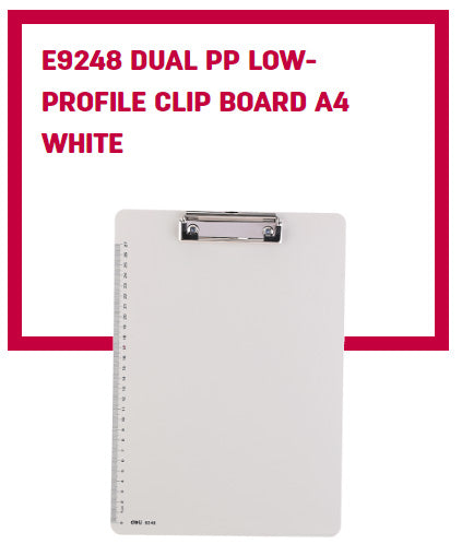 Deli Dual PP Low-profile Clip Board A4 White - Al Masam Stationery LLC