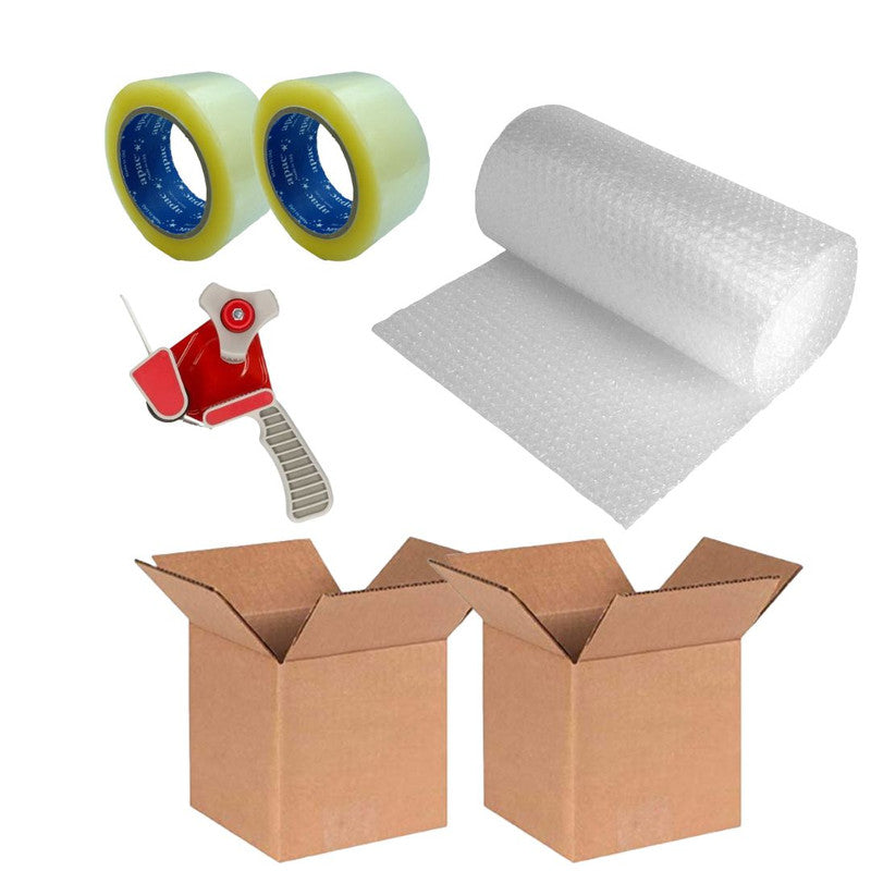 Apac Jumbo Packaging Kit With 1 x Bubble Wrap, 2 x Carton Boxes, 2 x Packaging Tape Clear, 1 x Tape Dispenser Main image