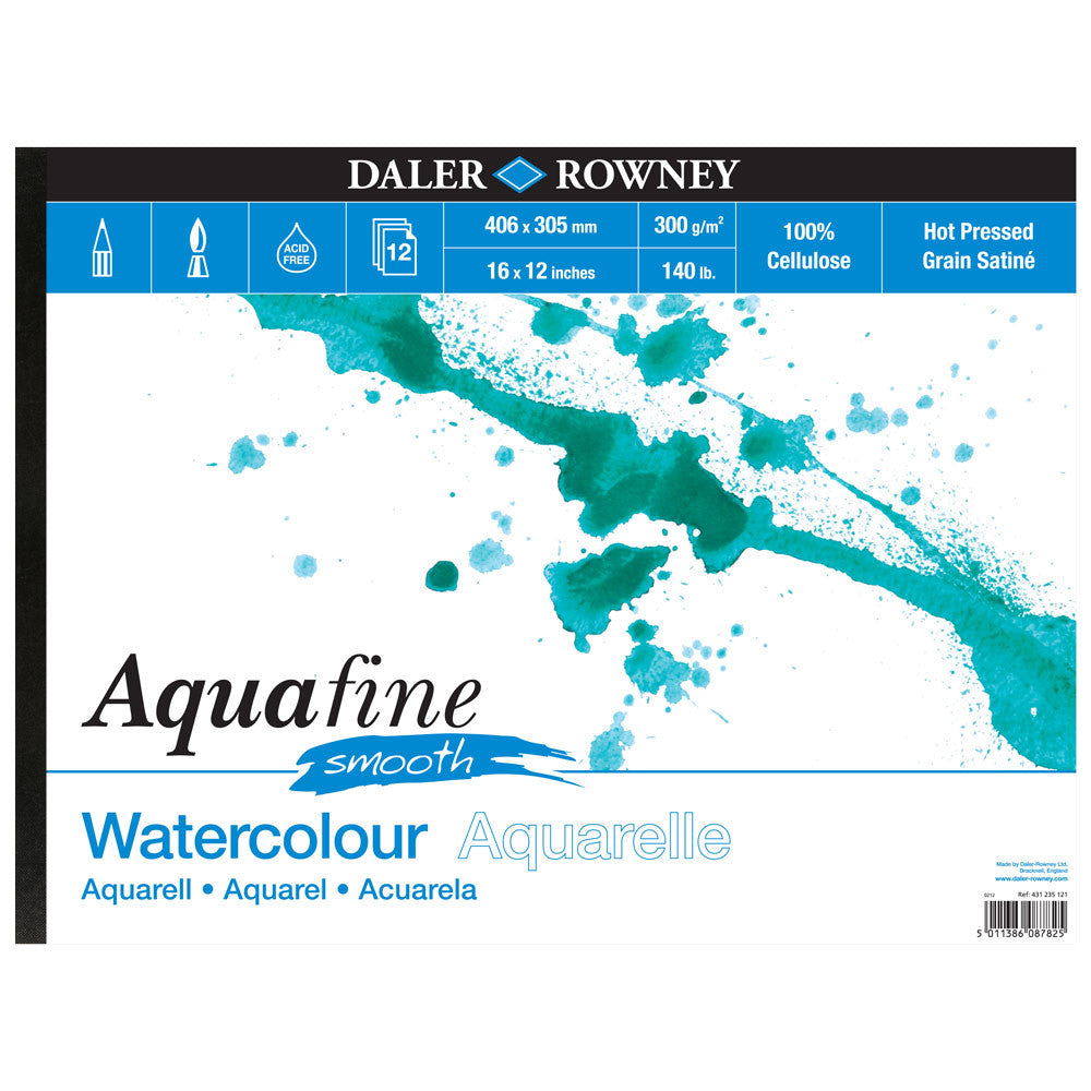 Daler Rowney Aquafine Watercolour Pads Smooth Hot Pressed16 x 12 inch - Al Masam Stationery LLC