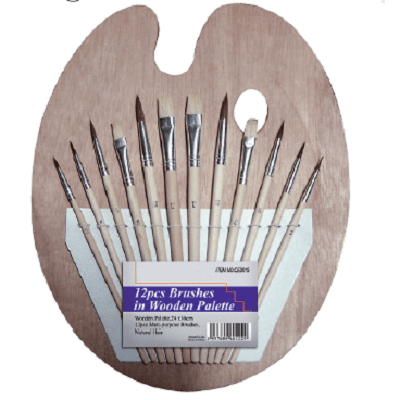 ArtMax Wooden Palette with 12Pcs Brush Set - Al Masam Stationery LLC