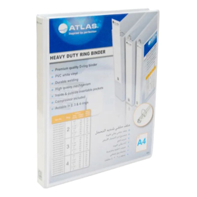 Atlas A4 Size 3 Rings Binder With Pocket White - Al Masam Stationery LLC Main image