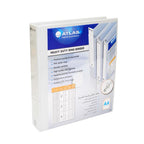 White Atlas PVC A4 4-ring binder with 65mm spine and built-in pocket for document organization
