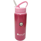 Pink Atlas aluminium sipper water bottle, 600ml, with a secure lid and sleek design for everyday hydration.