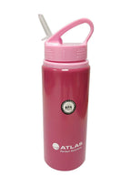 Red Atlas aluminium sipper water bottle, 600ml capacity, featuring a secure lid and durable design for everyday hydration.
