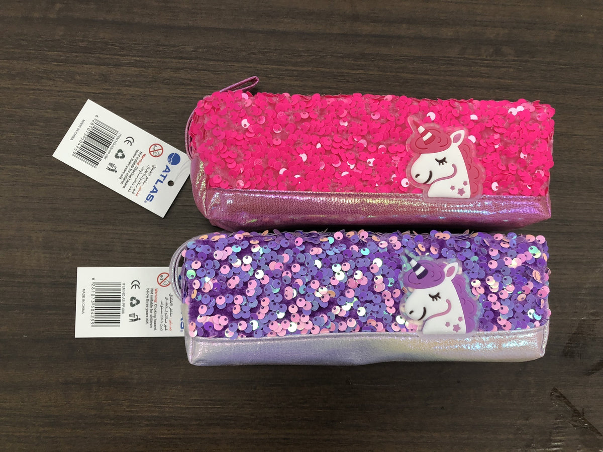 Atlas Pencil Case Sequins Unicorn Purple-Pink - Al Masam Stationery LLC Main image