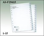 Atlas 1-15 plastic divider for A4 documents, transparent plastic writing supplies with numbered tabs for organization.