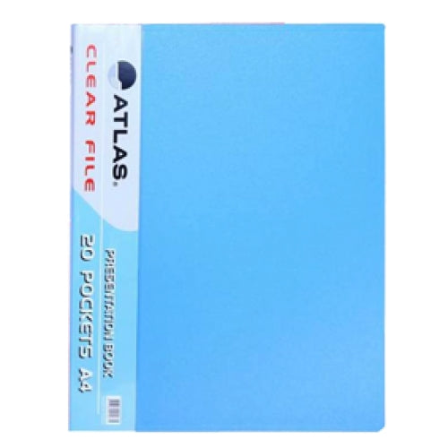 Atlas A4 Butterfly 20 Pocket Clear Book File Folder Blue - Al Masam Stationery LLC Main image