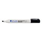 Atlas Black and Whiteboard Marker Pack with bullet and chisel tips, ideal for whiteboard writing and drawing.