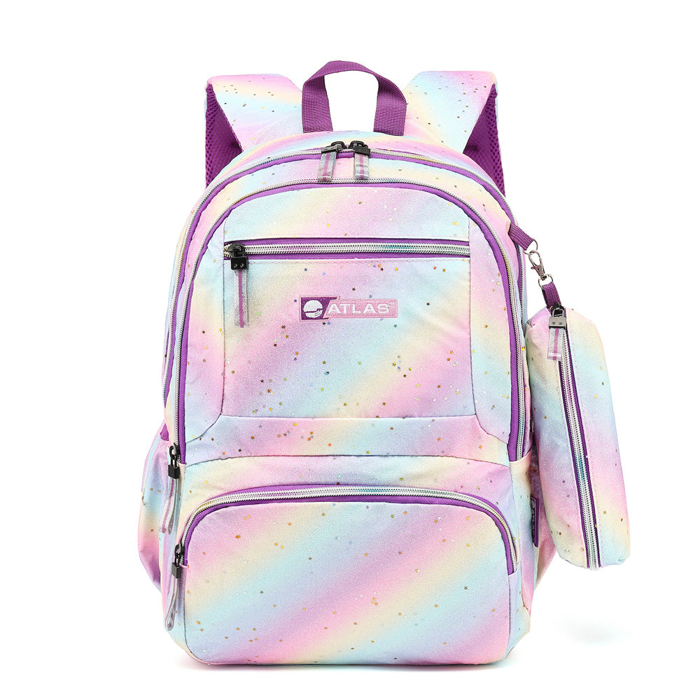 Atlas Girls Backpack Rainbow Stars 18" - Al Masam Stationery LLC Main image