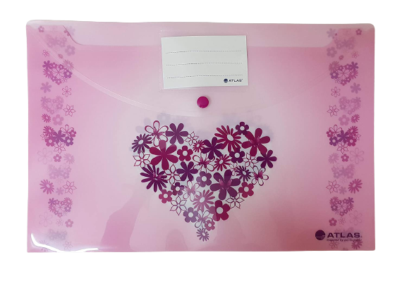Atlas Pink Heart Document Bag Blue - Al Masam Stationery LLC Main image