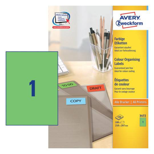 Coloured labels 210 x 297 mm Green - Al Masam Stationery LLC Main image