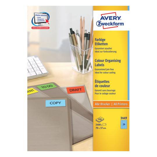 Coloured labels 70 x 37 mm Blue - Al Masam Stationery LLC Main image