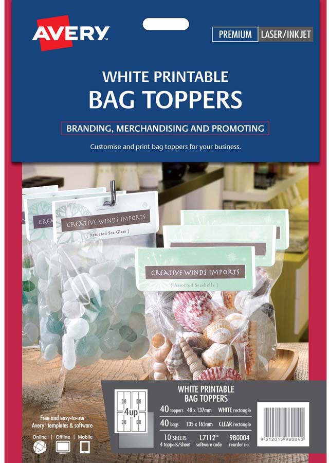 Double Side Printable Bag Toppers with Bags White - Al Masam Stationery LLC