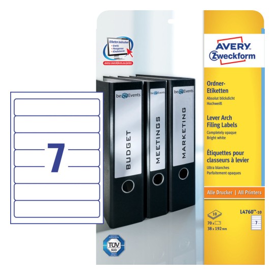 Filing Labels38 x 192 mm, Inkjet, Colour Laser, B/W Laser, Copier, for small binders, short - Al Masam Stationery LLC