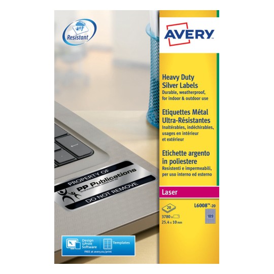 Heavy duty labels25.4 x 10 mm, B/W Laser, hard-wearing - Al Masam Stationery LLC