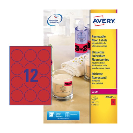 Labels in special Colours 63.5 mm Neon Red - Al Masam Stationery LLC