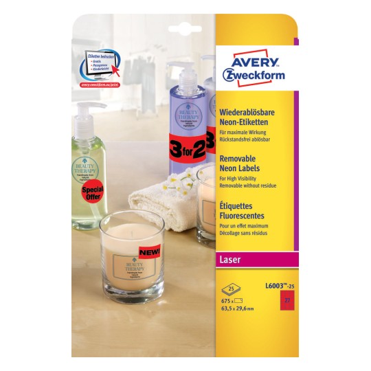 Labels in special Colours 63.5 x 29.6 mm Neon Red - Al Masam Stationery LLC