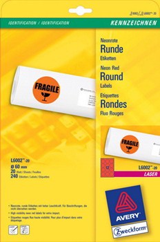 Labels in special colours Ø 60 mm, Colour Laser, B/W Laser, Copier, neon red - Al Masam Stationery LLC Main image