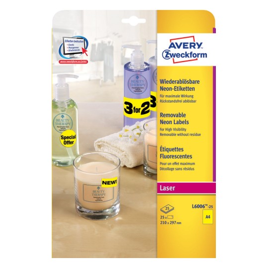 Labels in special colours210 x 297 mm, Colour Laser, B/W Laser, Copier, neon yellow - Al Masam Stationery LLC
