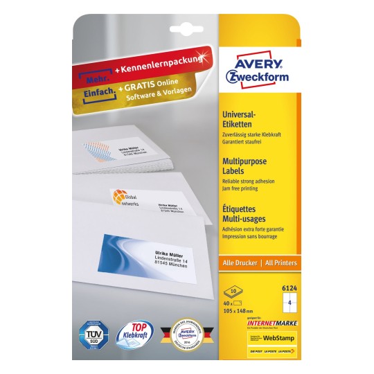 Multipurpose General-use Labels with ultragrip, 105 x 148 mm, Inkjet, Colour Laser, B/W Laser, Copier, A4 - Al Masam Stationery LLC Main image
