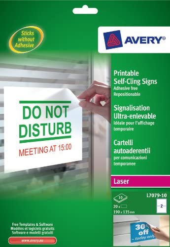Repositional Adhesive-Free Self-Cling Signs for Laser Printers 190 x 135 mm, 2 Labels Per A4 Sheet, 10 Sheets) - White - Al Masam Stationery LLC Main image