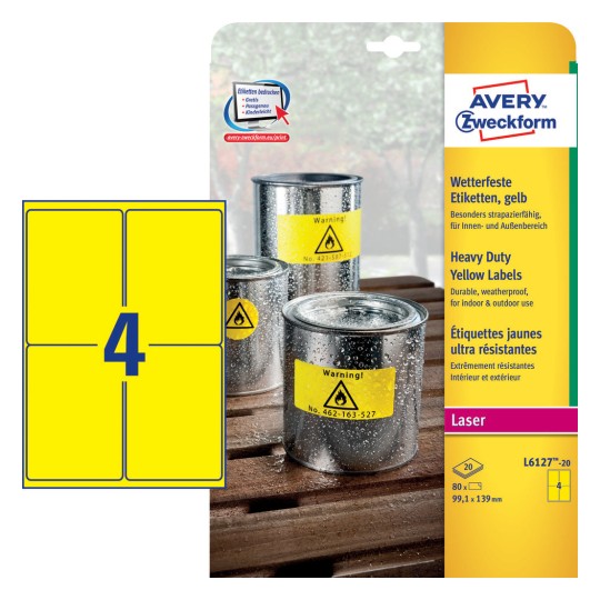 Avery Weatherproof Film Labels 99.1 x 139 mm - L6127-20 - Al Masam Stationery LLC