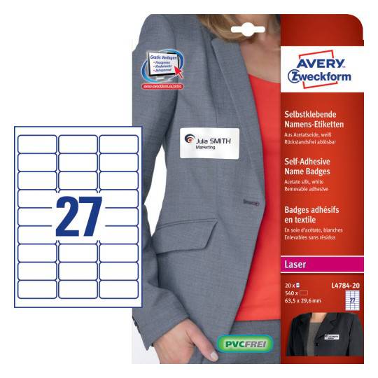 Name badges63.5 x 29.6 mm, Colour Laser, B/W Laser, Acetate Silk Secondary image