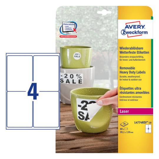 Avery Weatherproof film labels 99.1 x 139 mm - (L4774REV-20) - Al Masam Stationery LLC