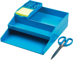 All in One Office Desk Organizer 3 Trays Scissors Sticky Notes 260x55x320 Blue - Al Masam Stationery LLC