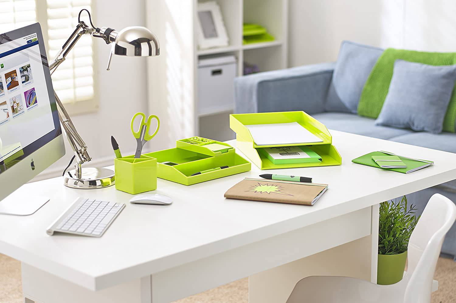 All in One Office Desk Organizer 3 Trays Scissors Sticky Notes 260x55x320 Green Secondary image