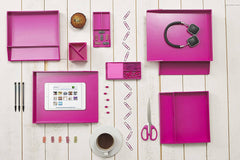 All in One Office Desk Organizer 3 Trays Scissors Sticky Notes 260x55x320 Pink - Al Masam Stationery LLC